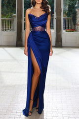 Royal Blue Prom Dress Sheath/Column Strapless Corset Floor Length Evening Dress