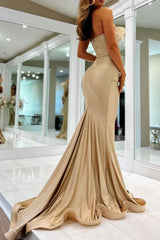 Champagne Mermaid Strapless Floor Length Prom Dress with Feathers