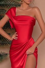 Red Prom Dress Sheath/Column One Shoulder Evening Dress with Slit