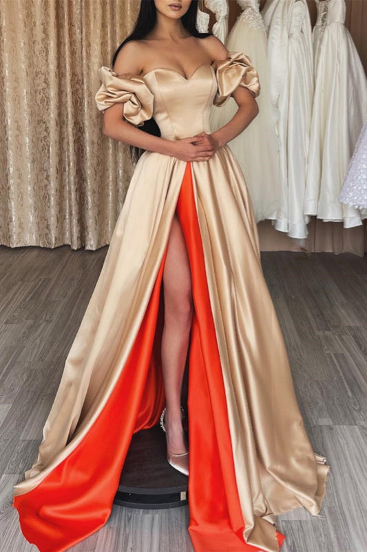 Champagne Prom Dress Off the Shoulder A Line Evening Dress