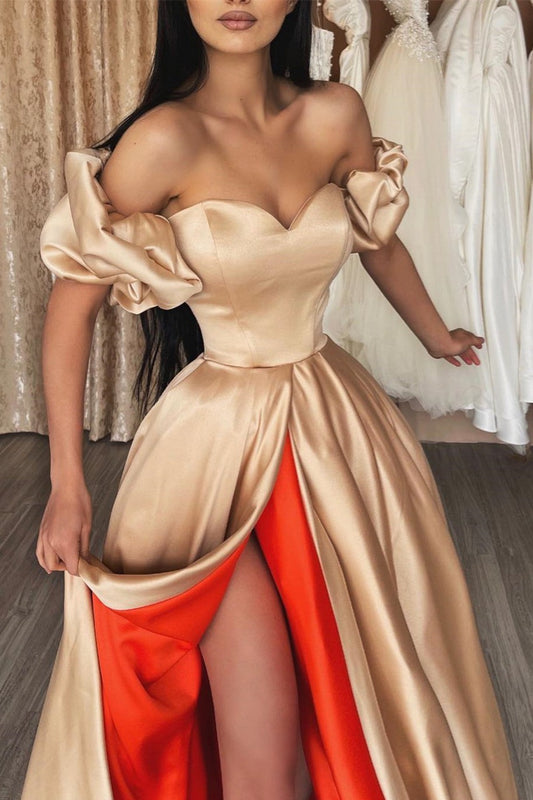 Champagne Prom Dress Off the Shoulder A Line Evening Dress