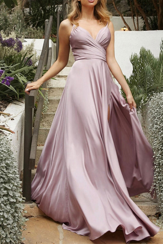 Light Purple Sheath/Column Bridesmaid Dress Spaghetti Straps Evening Dress