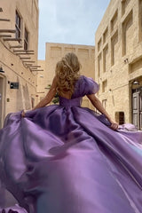 Purple One Shoulder Prom Dress Ball Gown High Low Evening Dress