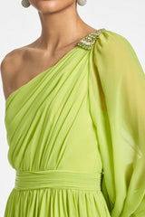 Green One Shoulder Evening Dress Chiffon Formal Dress