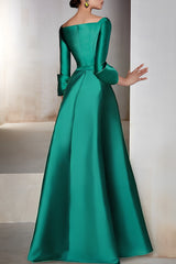 Green 3/4 Sleeves Evening Dress Bateau Neck A Line Formal Dress