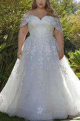 Ivory Wedding Dress Off the Shoulder A Line Plus Size Bridal Dress with Appliques