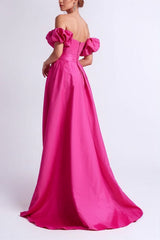 Fuchsia Off the Shoulder Prom Dress Floor Length A Line Evening Dress