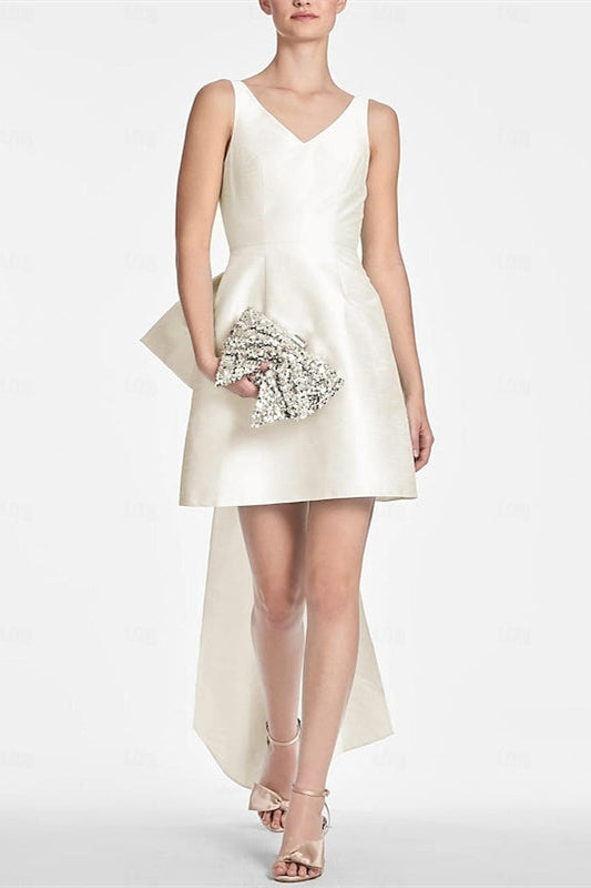 Ivory V Neck A Line Homecoming Dress Short Cocktail Dress with Bow