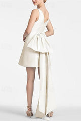 Ivory V Neck A Line Homecoming Dress Short Cocktail Dress with Bow