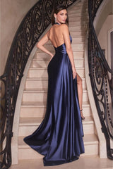 Grey Blue Sheath/Column Evening Dress Halter Bridesmaid Dress