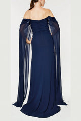 Navy Evening Dress Sheath/Column Strapless Mother of the Bride Dress with Watteau Train