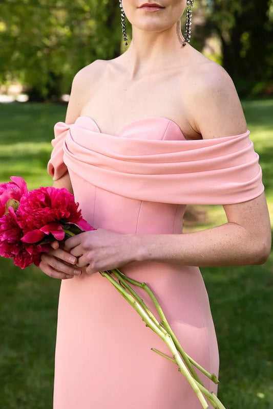 Pink Mermaid Off the Shoulder Bridesmaid Dress With Ruffles