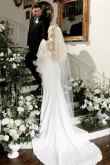 Ivory Mermaid Wedding Dress Square Neck Long Sleeves Bridal Dress