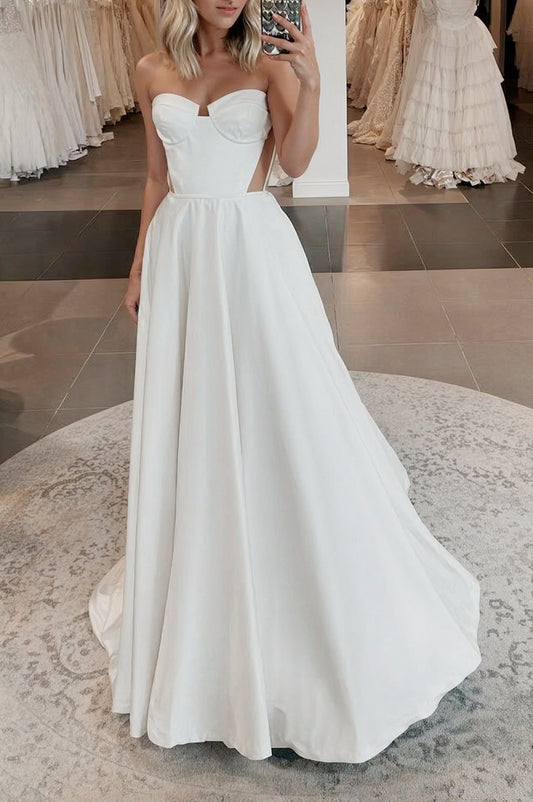 Ivory Wedding Dress Strapless Satin Bridal Dress