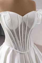 Ivory Off the Shoulder Wedding Dress Corset Satin Lace Ball Gown Bridal Dress