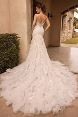 Ivory Wedding Dress Mermaid Spaghetti Straps Bridal Dress with Appliques