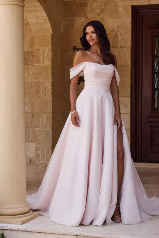 Ivory Wedding Dress A Line Off the Shoulder Bridal Dress with Slit