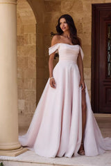 Ivory Wedding Dress A Line Off the Shoulder Bridal Dress with Slit