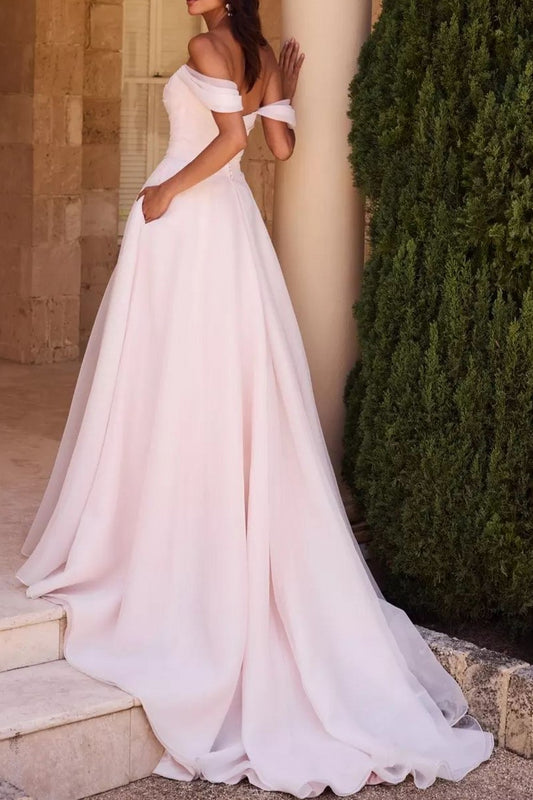 Ivory Wedding Dress A Line Off the Shoulder Bridal Dress with Slit