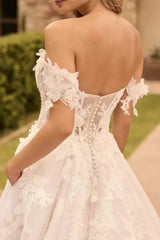 Ivory Wedding Dress A Line Off the Shoulder Bridal Dress With Sweep Train