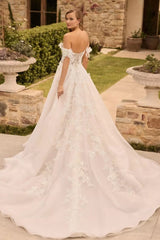 Ivory Wedding Dress A Line Off the Shoulder Bridal Dress With Sweep Train