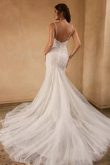 Ivory Wedding Dress Spaghetti Straps Mermaid Sequin Tulle Bridal Dress