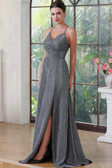 Grey Halter Sparkly Sleeveless Prom Dress