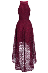 Burgundy Formal Dress Crew Neck Lace Evening Party Dress