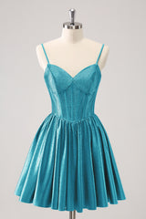 Dark Green Homecoming Dress Beaded Corset A Line Short Prom Dress