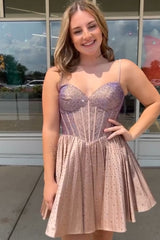 Dark Green Homecoming Dress Beaded Corset A Line Short Prom Dress