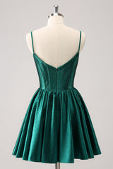 Dark Green Homecoming Dress Beaded Corset A Line Short Prom Dress
