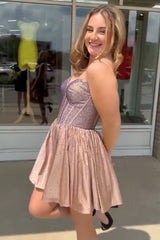 Dark Green Homecoming Dress Beaded Corset A Line Short Prom Dress
