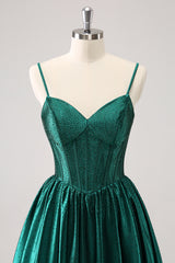 Dark Green Homecoming Dress Beaded Corset A Line Short Prom Dress