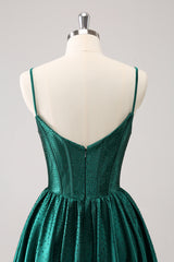 Dark Green Homecoming Dress Beaded Corset A Line Short Prom Dress