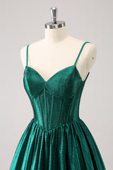Dark Green Homecoming Dress Beaded Corset A Line Short Prom Dress