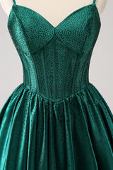 Dark Green Homecoming Dress Beaded Corset A Line Short Prom Dress