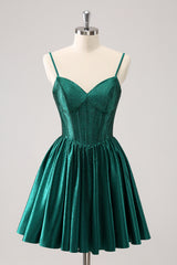 Dark Green Homecoming Dress Beaded Corset A Line Short Prom Dress