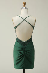 Dark Green Homecoming Dress Beaded Short Prom Dress with Appliques