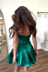 Dark Green Homecoming Dress Corset Sweetheart A Line Short Prom Dress