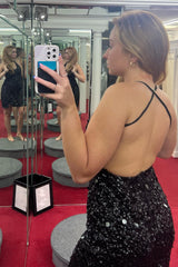 Dark Green Homecoming Dress Halter Open Back Bodycon Prom Dress With Sequin