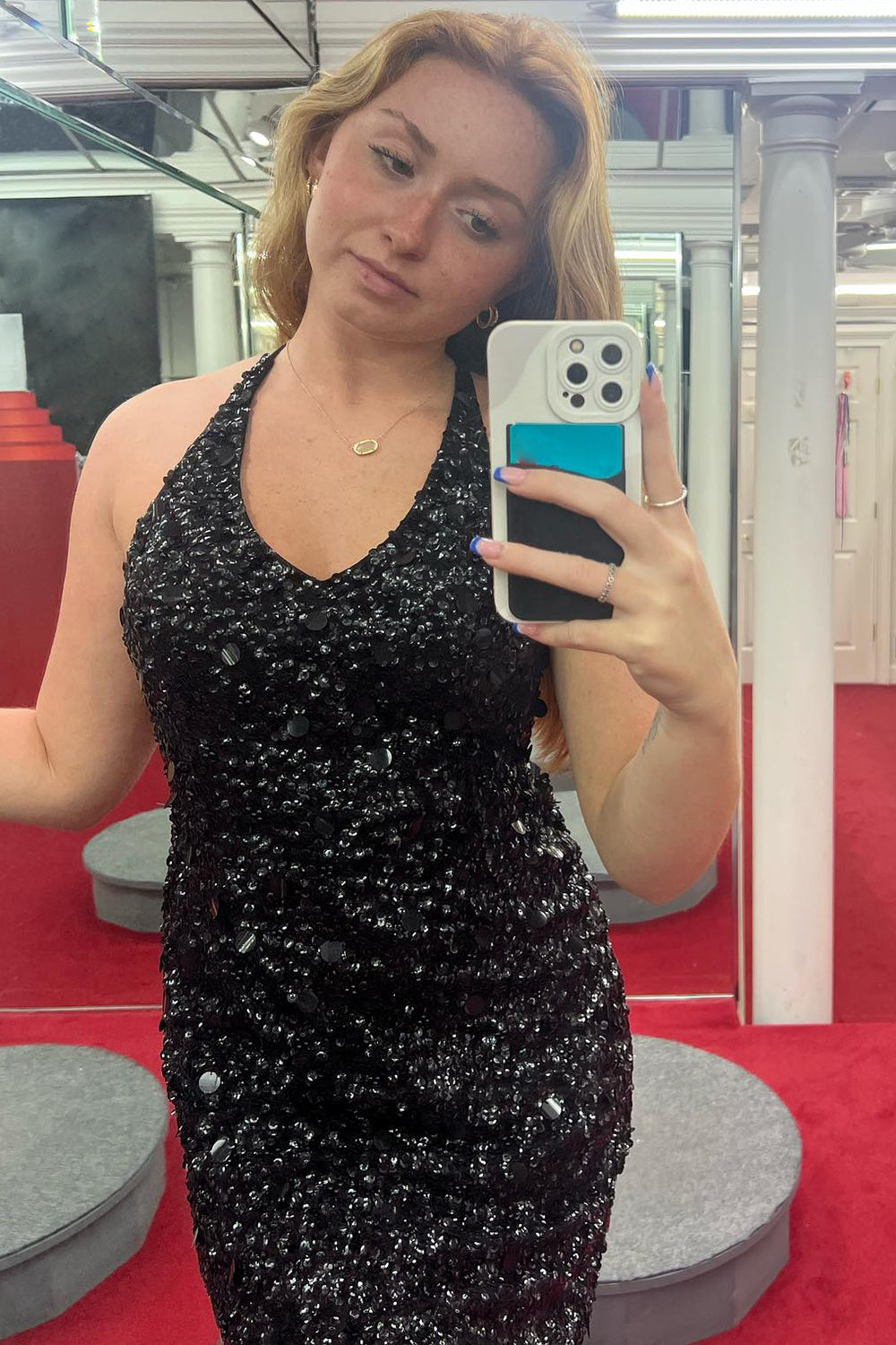 Dark Green Homecoming Dress Halter Open Back Bodycon Prom Dress With Sequin