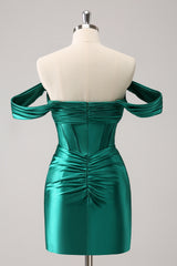 Dark Green Homecoming Dress Off The Shoulder Corset Tight Short Prom Dress