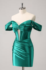 Dark Green Homecoming Dress Off The Shoulder Corset Tight Short Prom Dress