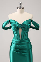 Dark Green Homecoming Dress Off The Shoulder Corset Tight Short Prom Dress