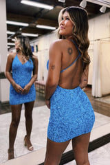 Dark Green Homecoming Dress Sequin Backless Tight Short Prom Dress