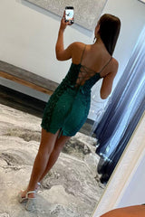 Dark Green Homecoming Dress Sequin Tight Short Cocktail Dresses with Appliques