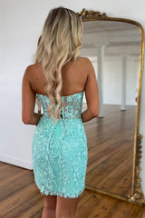 Dark Green Homecoming Dress Strapless Corset Tight Short Prom Dress with Appliques