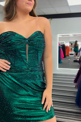 Dark Green Homecoming Dress Strapless Corset Tight Short Prom Dress with Beadings