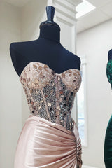 Dark Green Prom Dress Mirror Mermaid Sweetheart Long Formal Dress With Slit