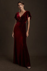 Dark Green Velvet Dress V Neck Sheath/Column Formal Evening Dress